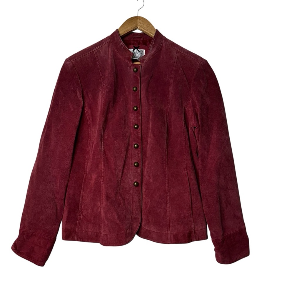Live a Little vintage pinkish-red suede leather jacket w large button closures